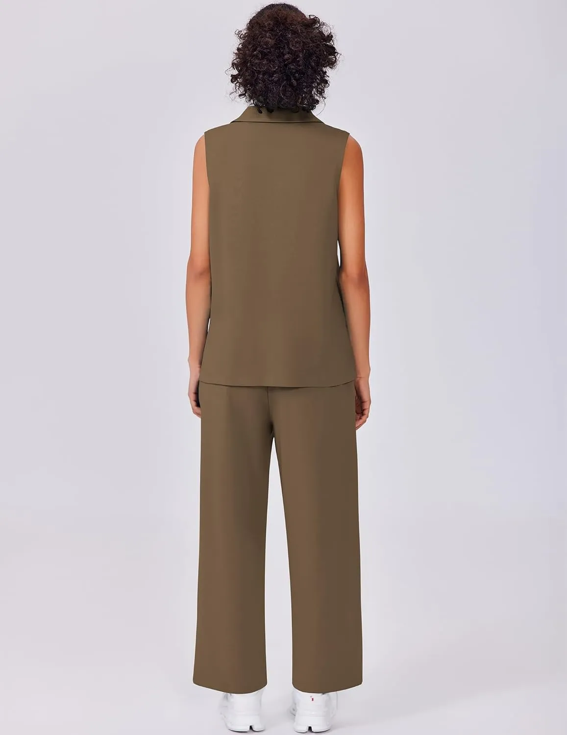 PINSPARK Two Piece Sets for Women Sleeveless Outfits Travel Tracksuit V Neck Top Wide Leg Pant Lounge Sets 2025 Summer