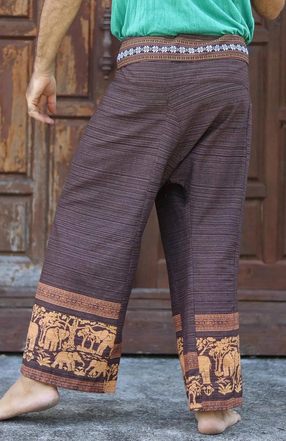 RaanPahMuang Striped Cotton Thai Fisherman Wrap Pants Thai Stamped Art Print