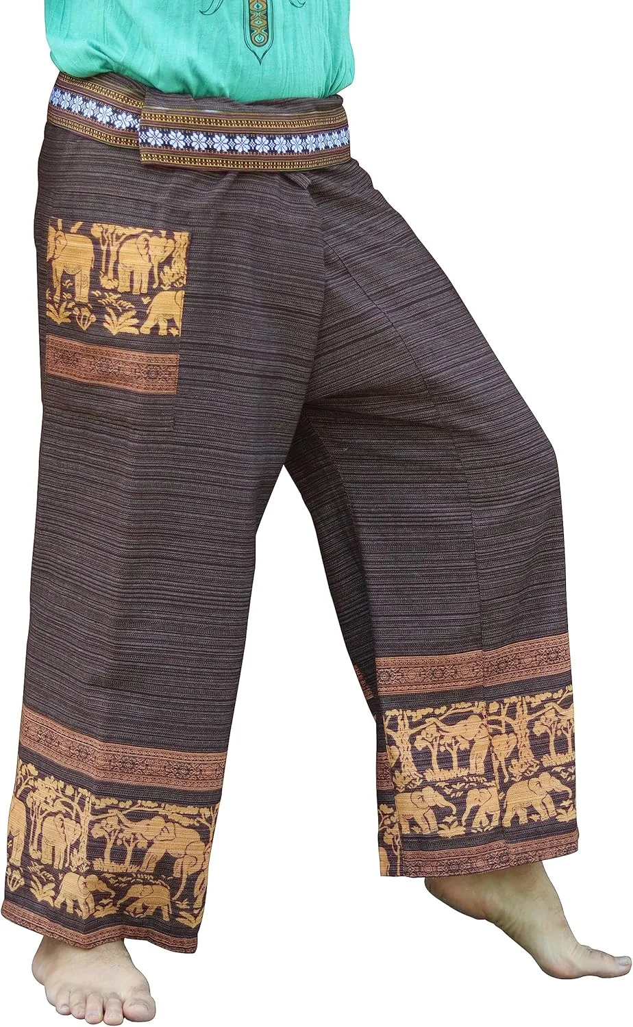 RaanPahMuang Striped Cotton Thai Fisherman Wrap Pants Thai Stamped Art Print