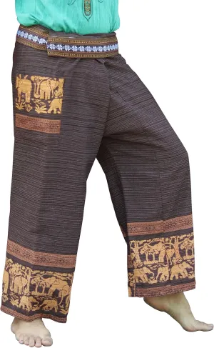 RaanPahMuang Striped Cotton Thai Fisherman Wrap Pants Thai Stamped Art Print