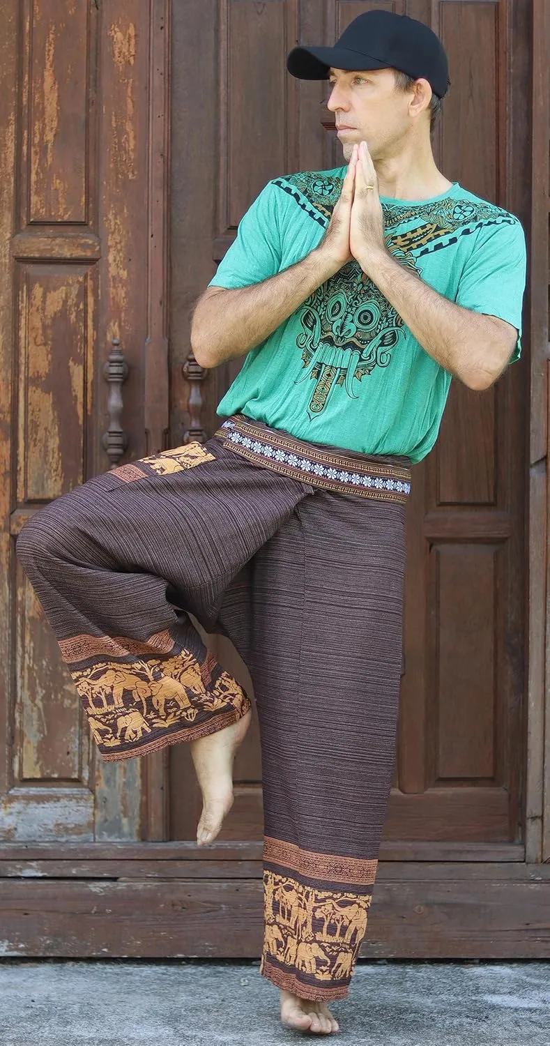 RaanPahMuang Striped Cotton Thai Fisherman Wrap Pants Thai Stamped Art Print