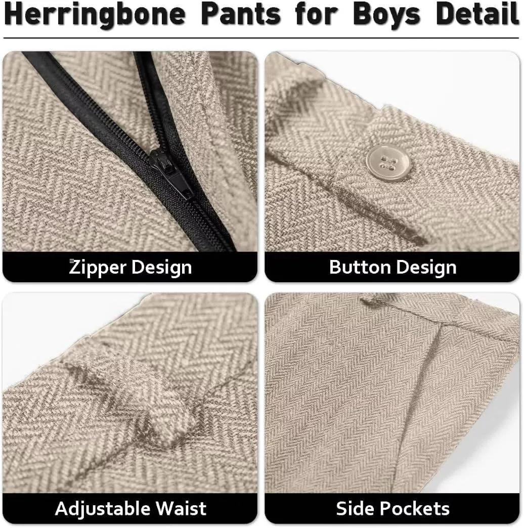 Retro Boys Slim Suits Tweed Herringbone Suit 3 Piece Formal Kids Wedding Ring Bearer Outfits Tuxedos Jacket Vest Pants