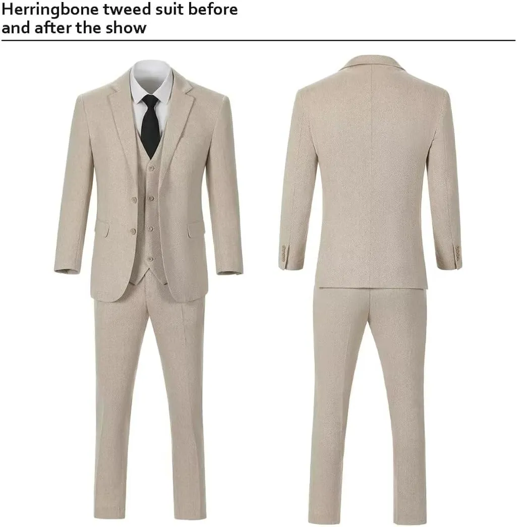 Retro Boys Slim Suits Tweed Herringbone Suit 3 Piece Formal Kids Wedding Ring Bearer Outfits Tuxedos Jacket Vest Pants