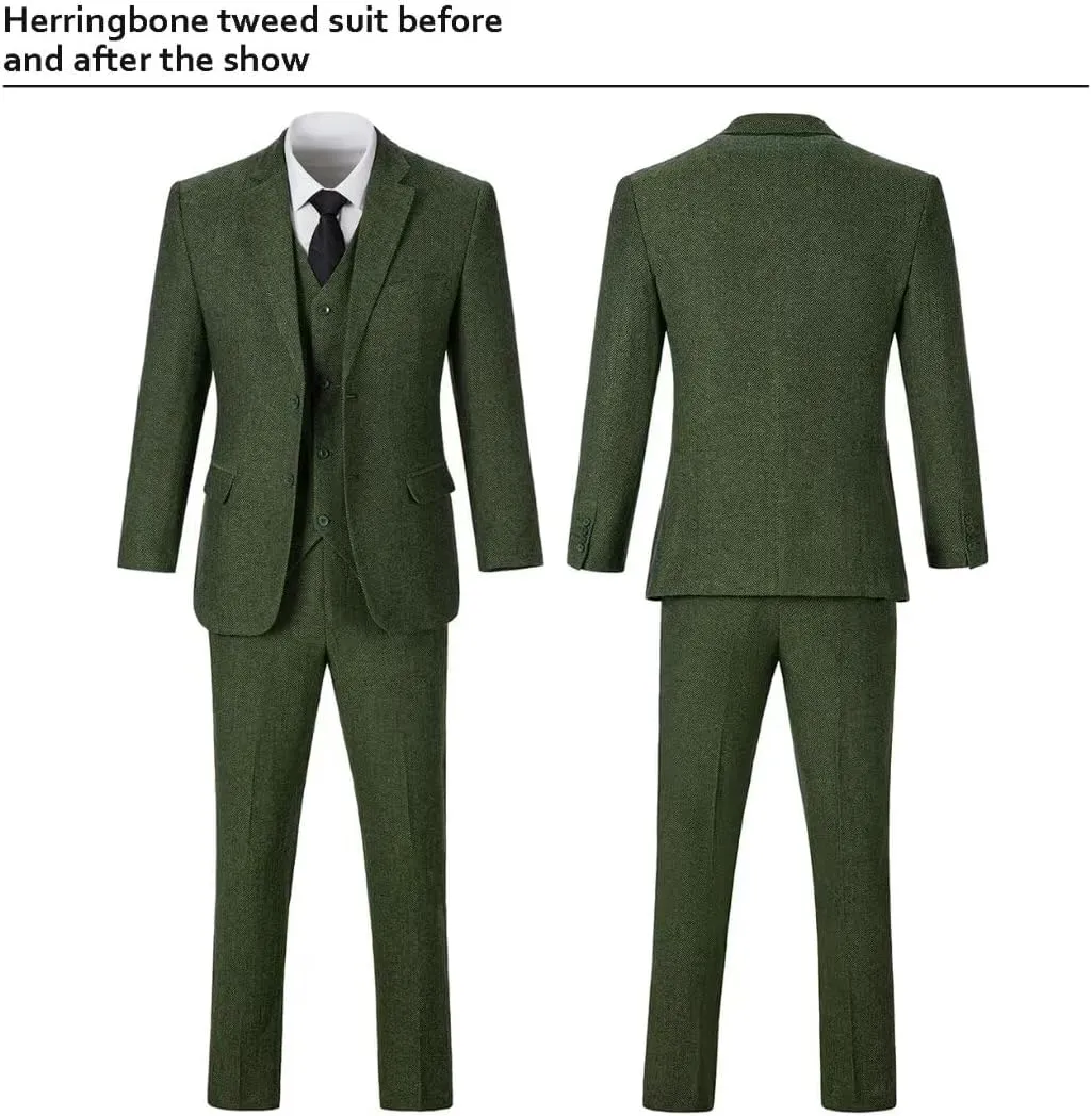 Retro Boys Slim Suits Tweed Herringbone Suit 3 Piece Formal Kids Wedding Ring Bearer Outfits Tuxedos Jacket Vest Pants