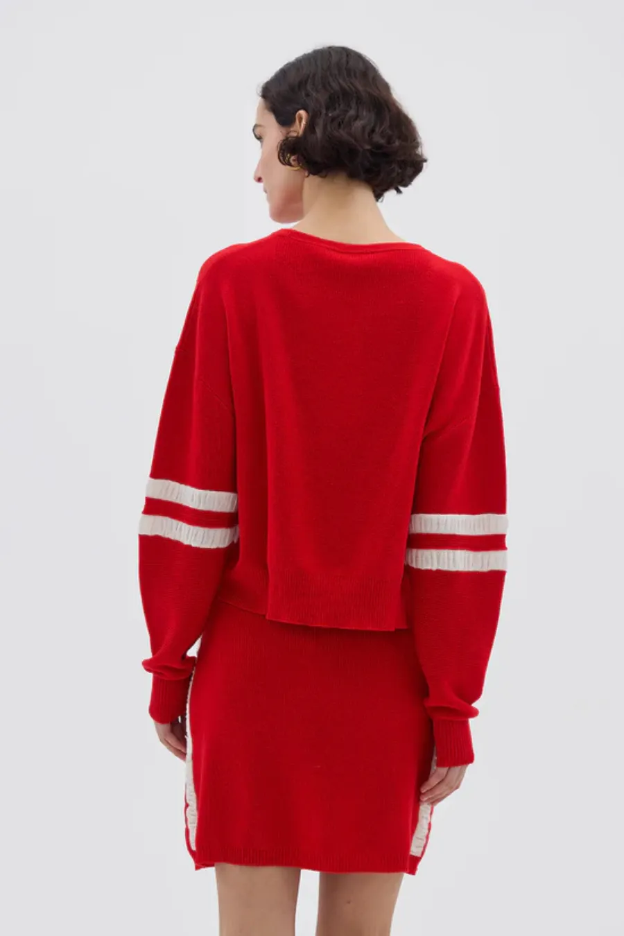 Ruched Striped Rib Sweater Flame / Cream