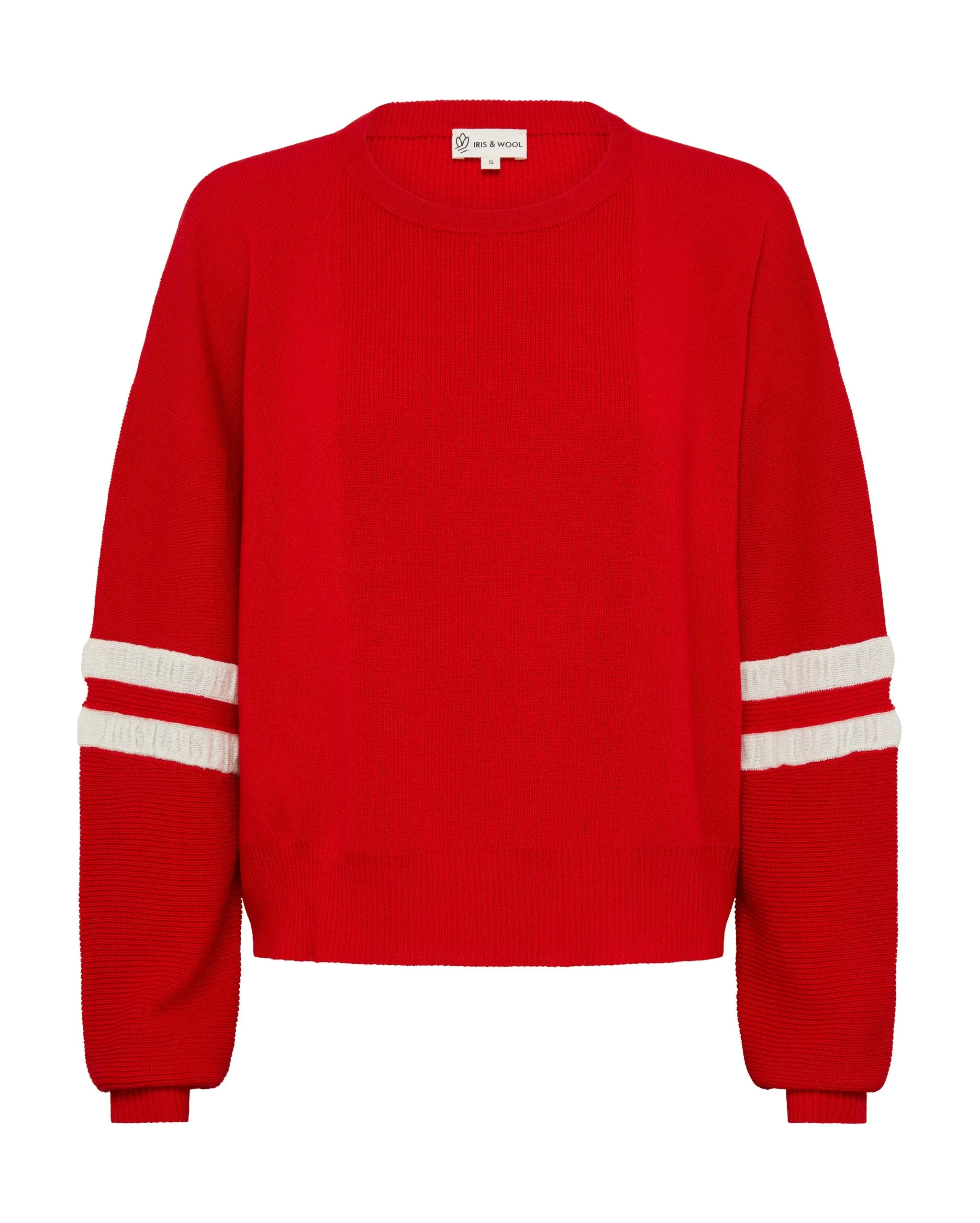 Ruched Striped Rib Sweater Flame / Cream