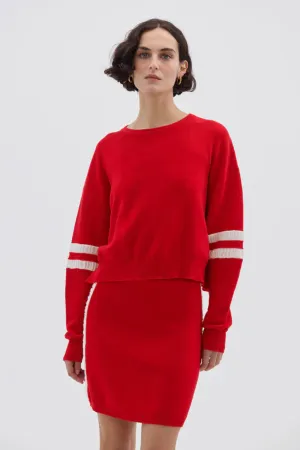 Ruched Striped Rib Sweater Flame / Cream