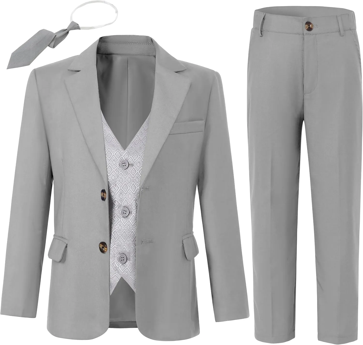 SANMIO Boys Suit 4 Piece Slim Fit Boys Suits Jacket Vest Pants Tie for Kids Suits Sets Boy Formal Tuxedo Set