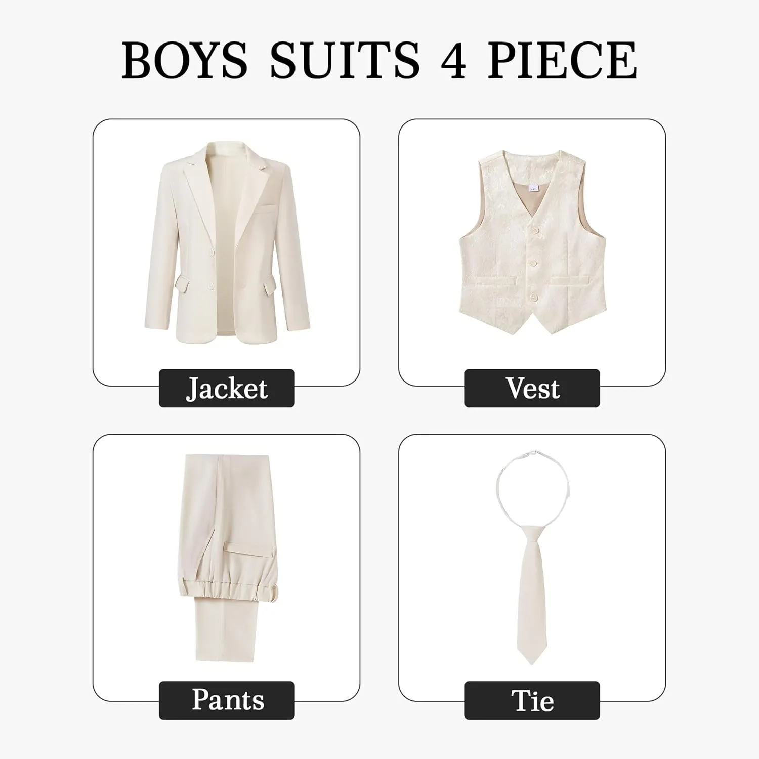 SANMIO Boys Suit 4 Piece Slim Fit Boys Suits Jacket Vest Pants Tie for Kids Suits Sets Boy Formal Tuxedo Set