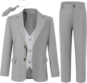 SANMIO Boys Suit 4 Piece Slim Fit Boys Suits Jacket Vest Pants Tie for Kids Suits Sets Boy Formal Tuxedo Set