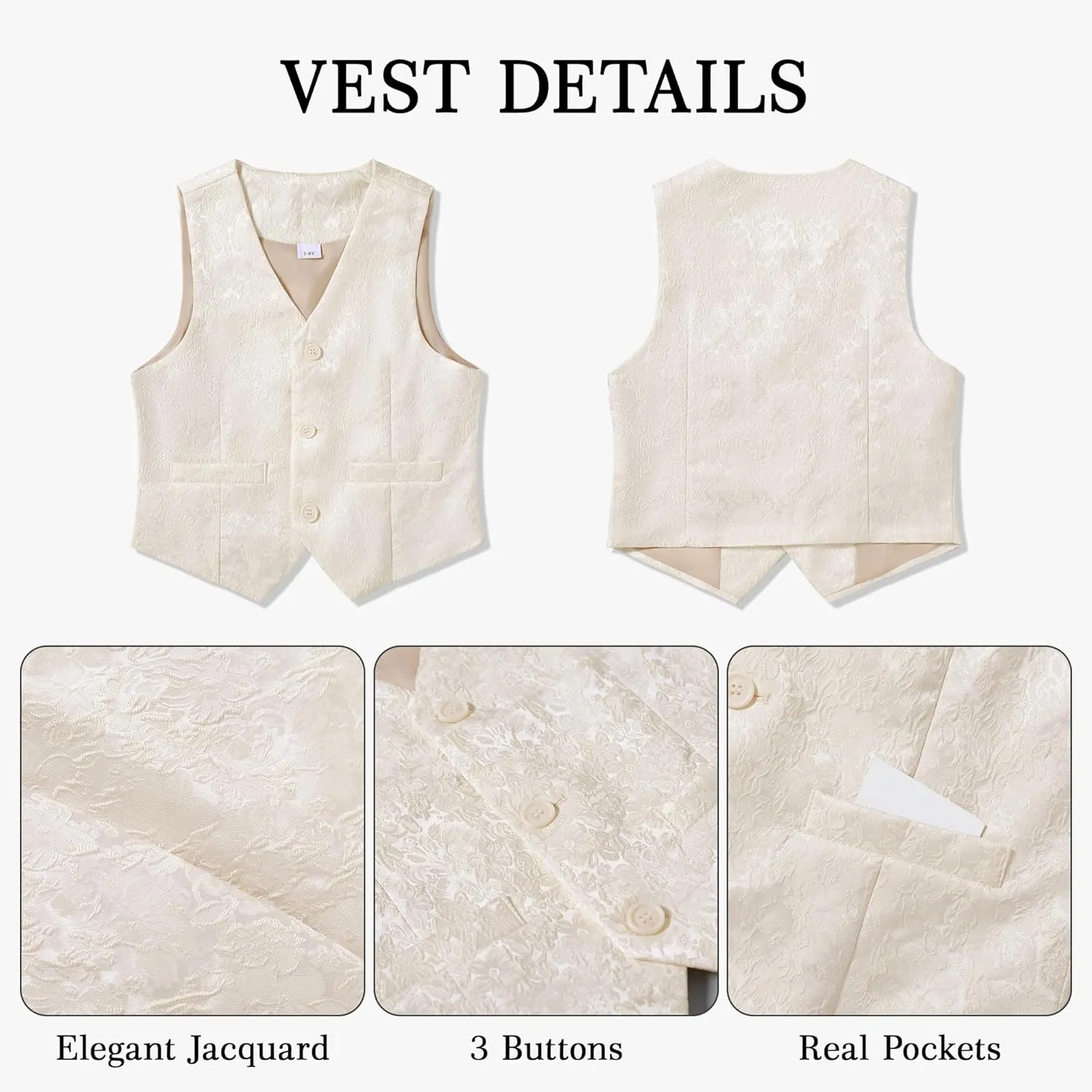 SANMIO Boys Suit 4 Piece Slim Fit Boys Suits Jacket Vest Pants Tie for Kids Suits Sets Boy Formal Tuxedo Set