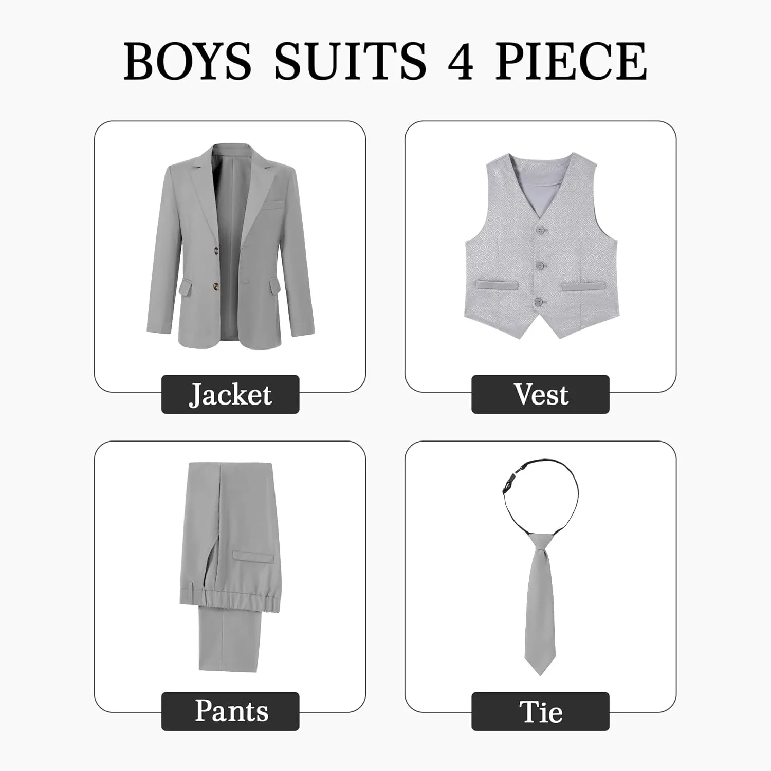 SANMIO Boys Suit 4 Piece Slim Fit Boys Suits Jacket Vest Pants Tie for Kids Suits Sets Boy Formal Tuxedo Set