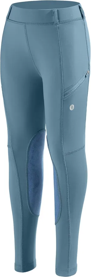 SANTINY Girls Horse Riding Pants with Zipper Pockets Kids Stretchy Equestrian Breeches Knee-Patch Youth Schooling Tights
