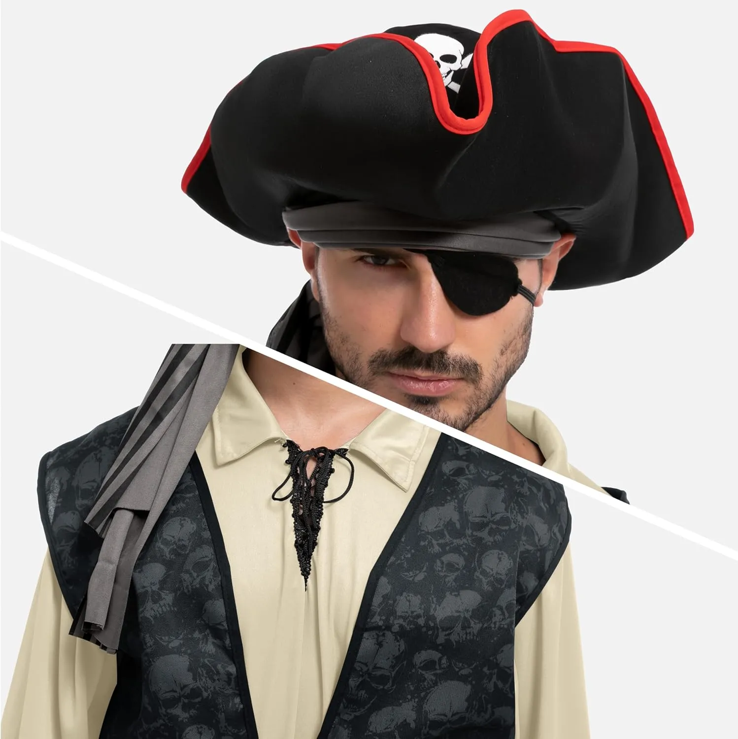 Spooktacular Creations Men Pirate Costume, Adult Pirate Shirt Vest Viking Pants Hat Set for Halloween Themed Parties