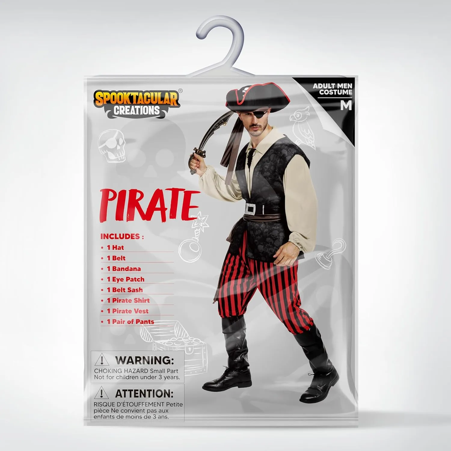 Spooktacular Creations Men Pirate Costume, Adult Pirate Shirt Vest Viking Pants Hat Set for Halloween Themed Parties