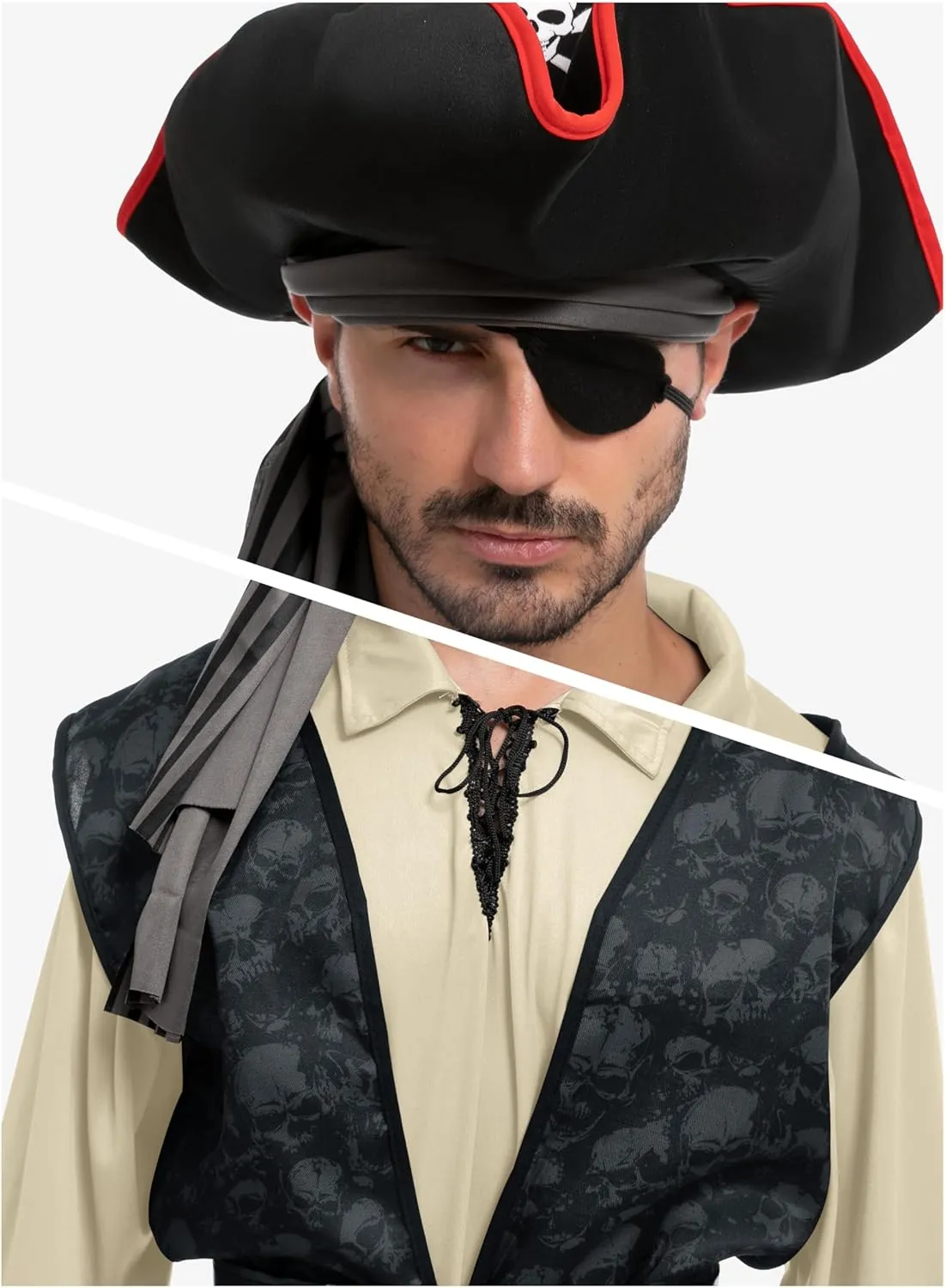 Spooktacular Creations Men Pirate Costume, Adult Pirate Shirt Vest Viking Pants Hat Set for Halloween Themed Parties