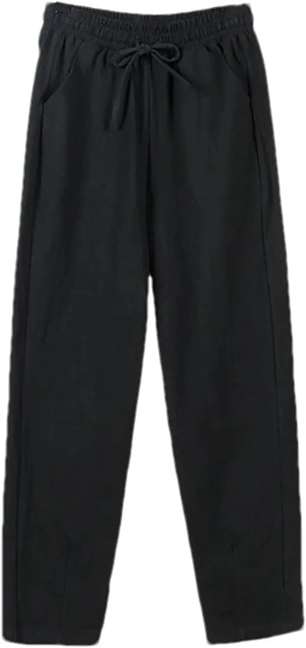 Spring Summer Pants for Women - Cotton Linen Solid Color, Elastic Waist, Casual Female Trousers
