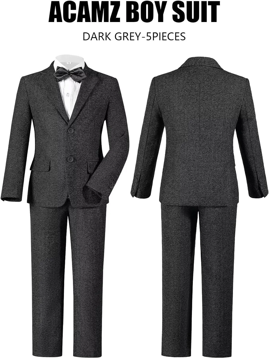 Suits for Boys Tweed Herringbone 5 Piece Toddler Kids Wedding Outfit Teen Boy Blazer Vest Pant Suit Tuxedo Set with Shirt Tie