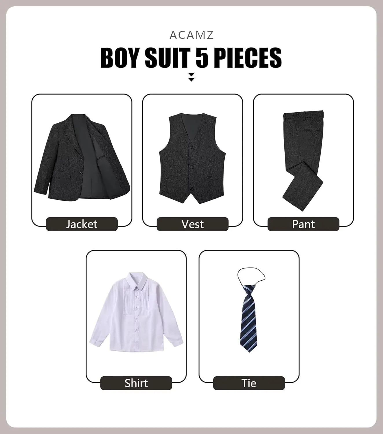 Suits for Boys Tweed Herringbone 5 Piece Toddler Kids Wedding Outfit Teen Boy Blazer Vest Pant Suit Tuxedo Set with Shirt Tie