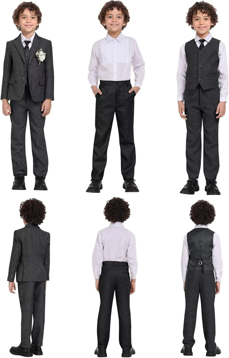 Suits for Boys Tweed Herringbone 5 Piece Toddler Kids Wedding Outfit Teen Boy Blazer Vest Pant Suit Tuxedo Set with Shirt Tie