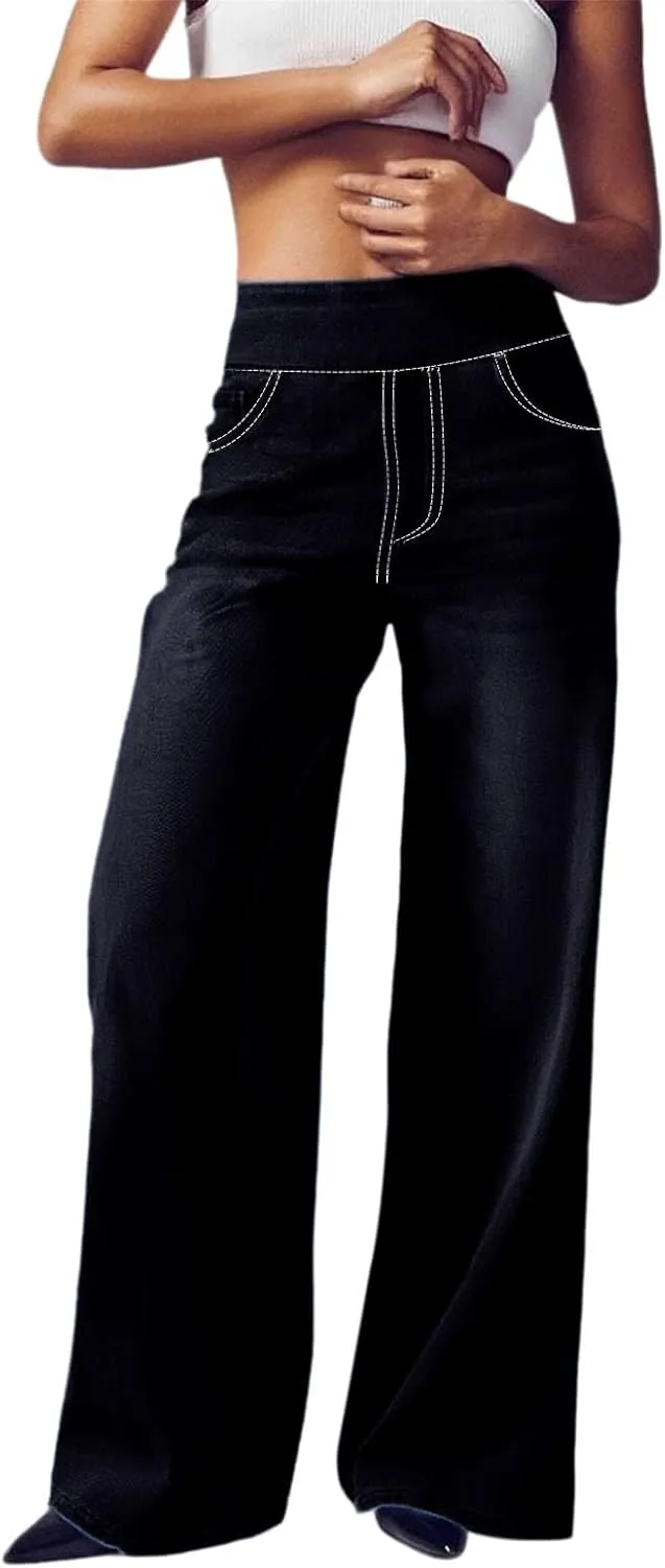 Sweatpant Jeans for Women High Waisted Wide Leg Tummy Control Pants Straight Trendy Summer 2025 Palazzo Y2k Trousers