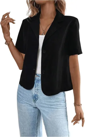 SweatyRocks Women's Short Sleeve Blazer Lapel Button Down Lightweight Casual Business Jacket