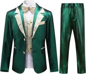SWOTGdoby Boys Slim Fit Suits 4 Pieces Blazer Vest Pants Bowtie Jacket with Gold Rims for Wedding Party Prom