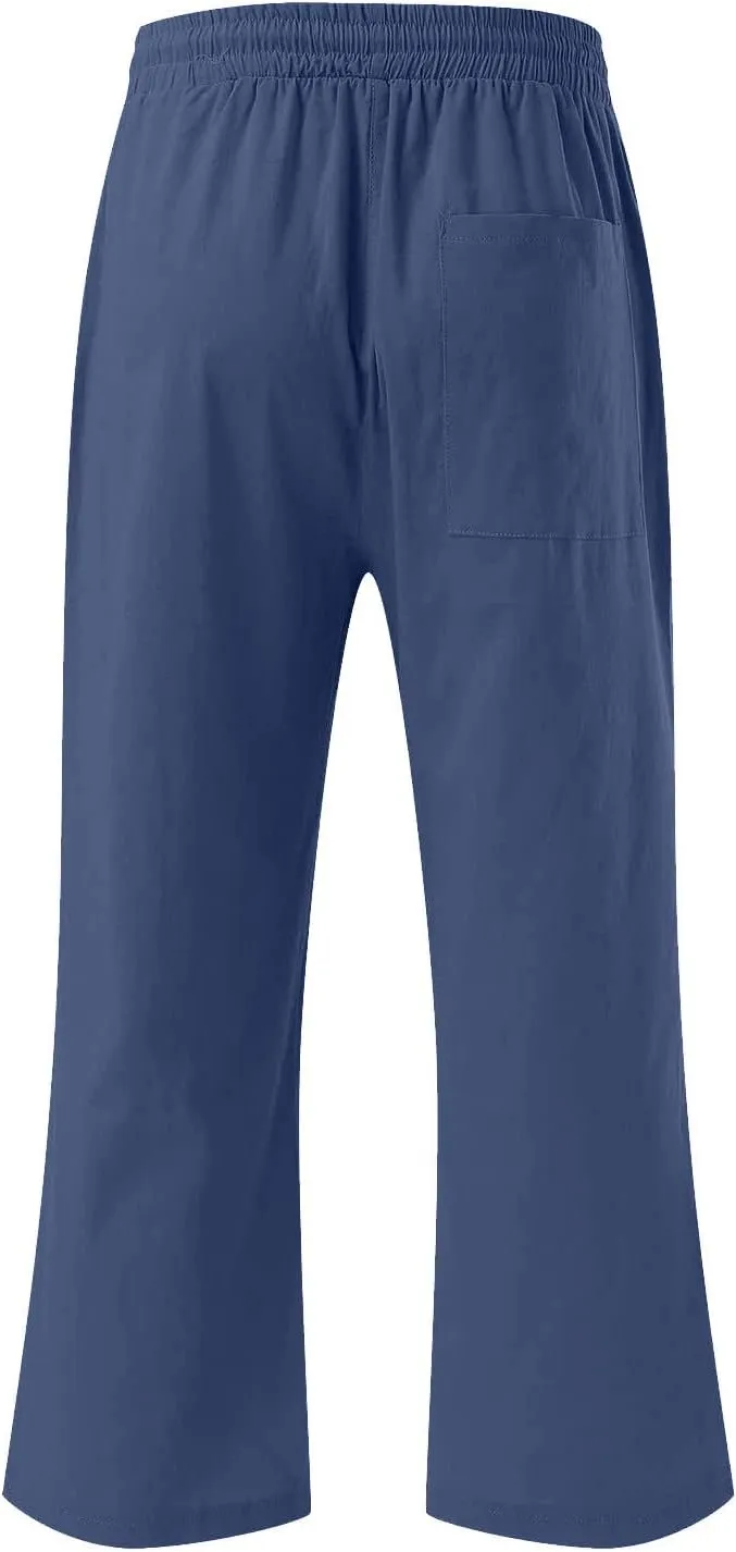 TANGNADE Summer Plus Size Capris for Women Cotton Linen Capri Pants Elastic High Waist Straight Wide Leg Cropped Trouser