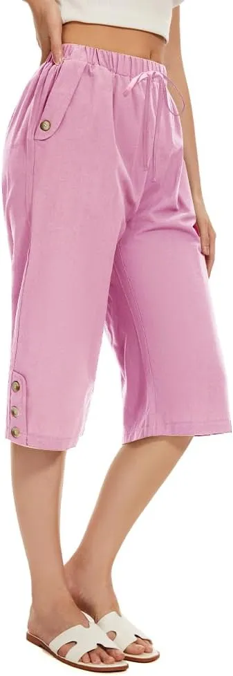 TBA Wide Leg Straight Capri Pants for Women Drawstring Elastic High Waist Joggers Pants Casual Cropped Trousers with Pockets
