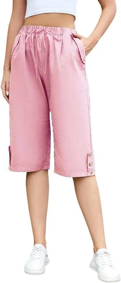 TBA Wide Leg Straight Capri Pants for Women Drawstring Elastic High Waist Joggers Pants Casual Cropped Trousers with Pockets