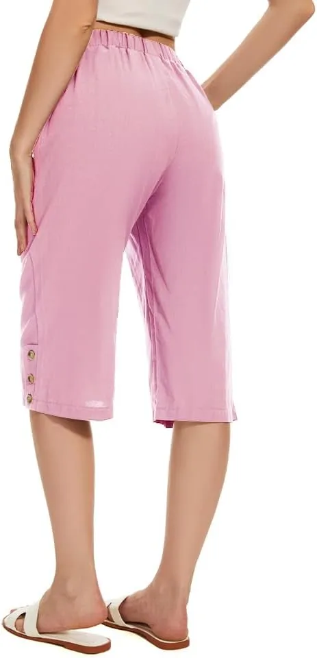 TBA Wide Leg Straight Capri Pants for Women Drawstring Elastic High Waist Joggers Pants Casual Cropped Trousers with Pockets