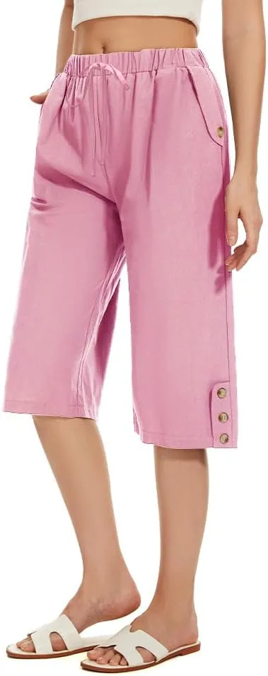 TBA Wide Leg Straight Capri Pants for Women Drawstring Elastic High Waist Joggers Pants Casual Cropped Trousers with Pockets