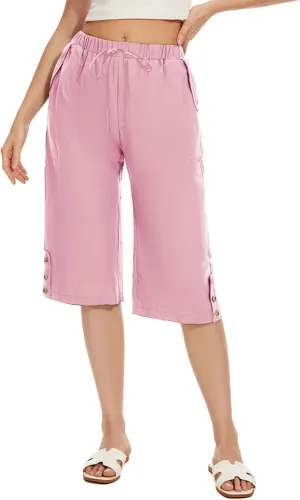 TBA Wide Leg Straight Capri Pants for Women Drawstring Elastic High Waist Joggers Pants Casual Cropped Trousers with Pockets