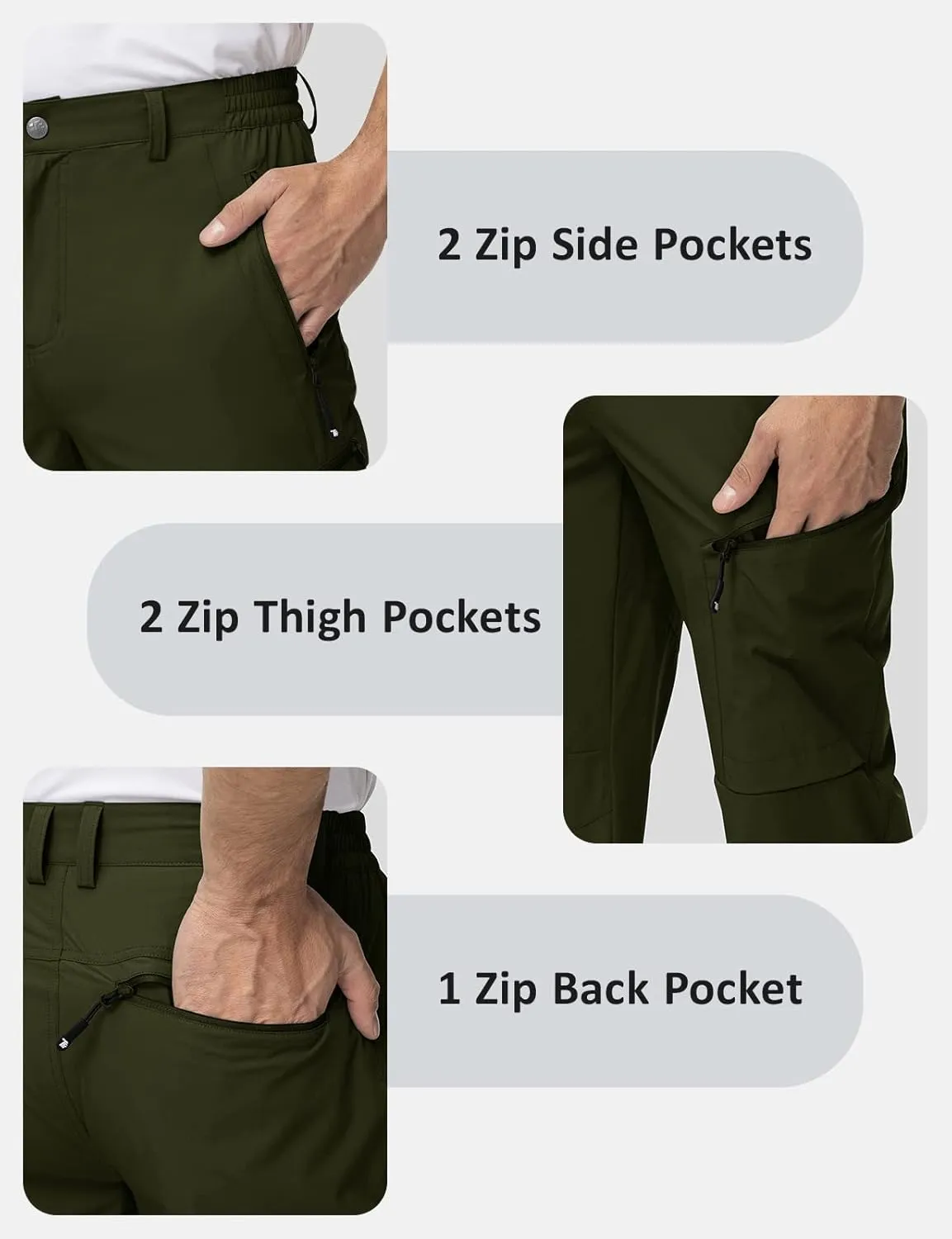 TBMPOY Men's Lightweight Hiking Travel Pants 5 Zip Pockets Stretch Quick Dry Work Pant Cargo Outdoor Camping Fishing