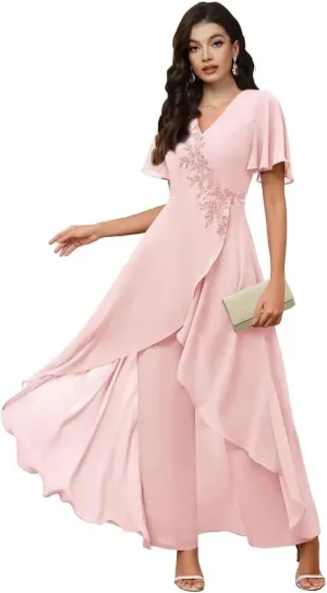 TIANMEI Mother of The Bride Pant Suits for Wedding 2 Pieces Chiffon Pantsuits for Wedding Guest Jumpsuit for Women