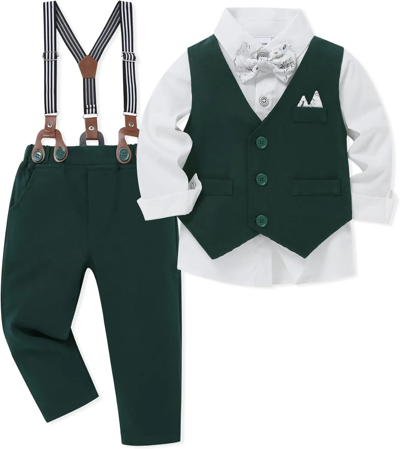 Toddler Baby Boy Clothes Suit 12M-5T Boys Formal Dress Shirt Bowtie Suspender Pants Gentleman Wedding Outfits