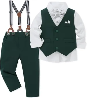 Toddler Baby Boy Clothes Suit 12M-5T Boys Formal Dress Shirt Bowtie Suspender Pants Gentleman Wedding Outfits