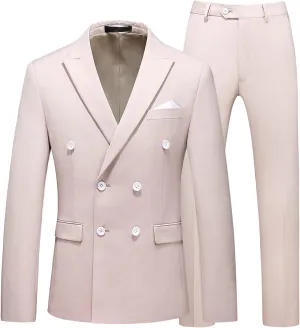UNINUKOO Mens Suits 2 Piece Double Breasted Tuxedo Suit Slim Fit Wedding Party Dress Formal Suits for Men