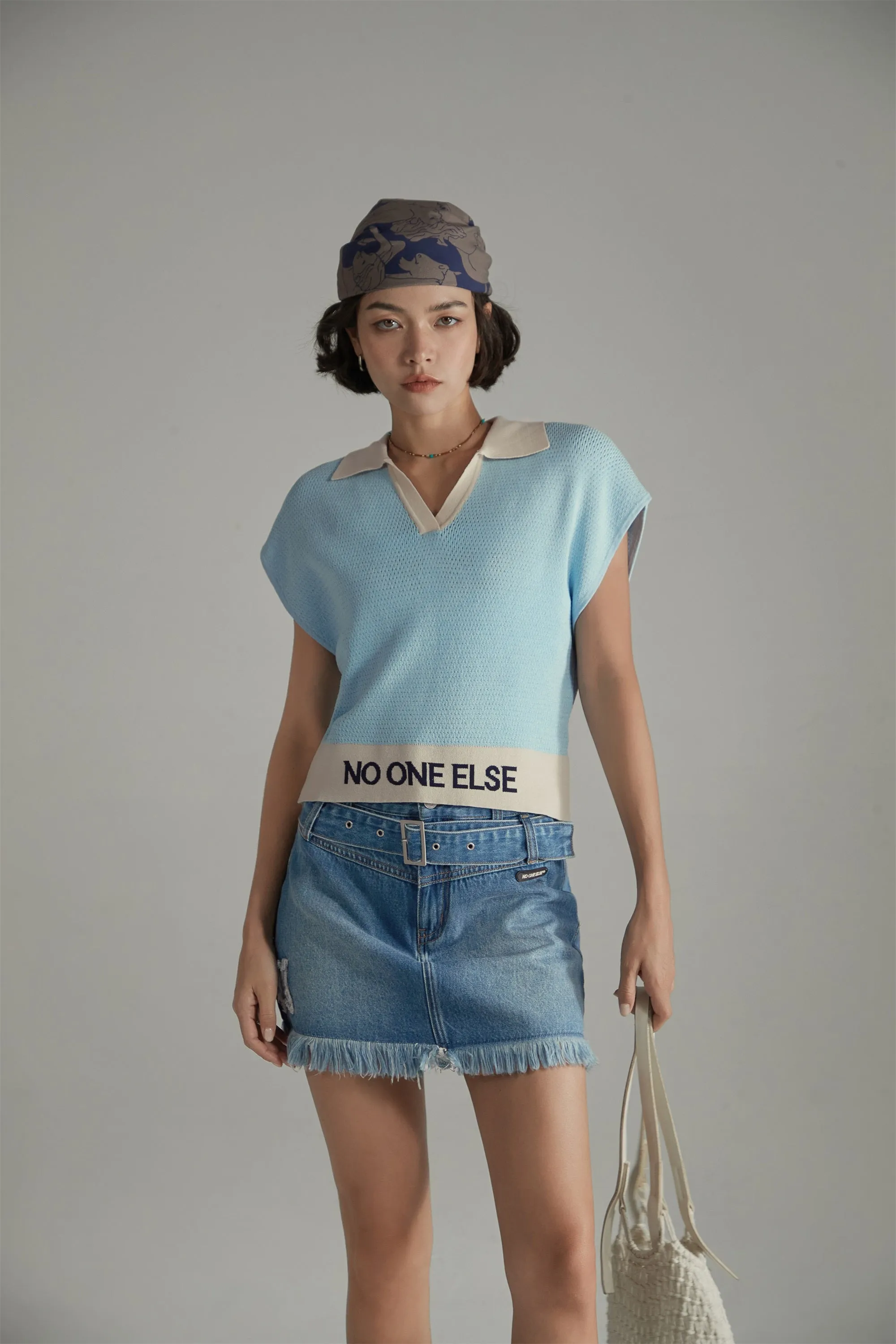 V-Neck Eyelet Knit Vest
