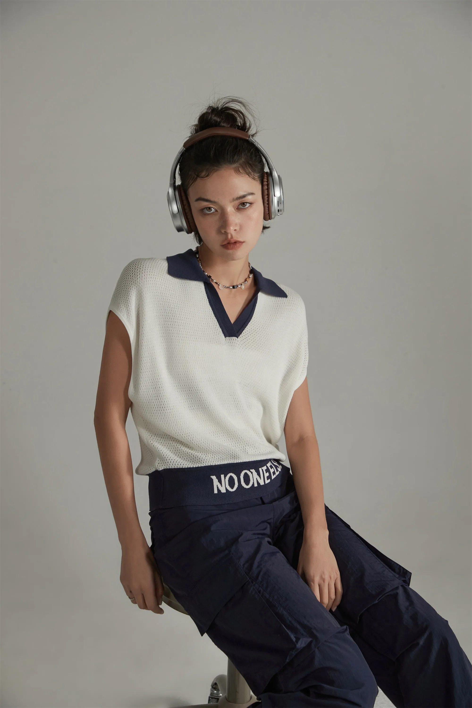V-Neck Eyelet Knit Vest