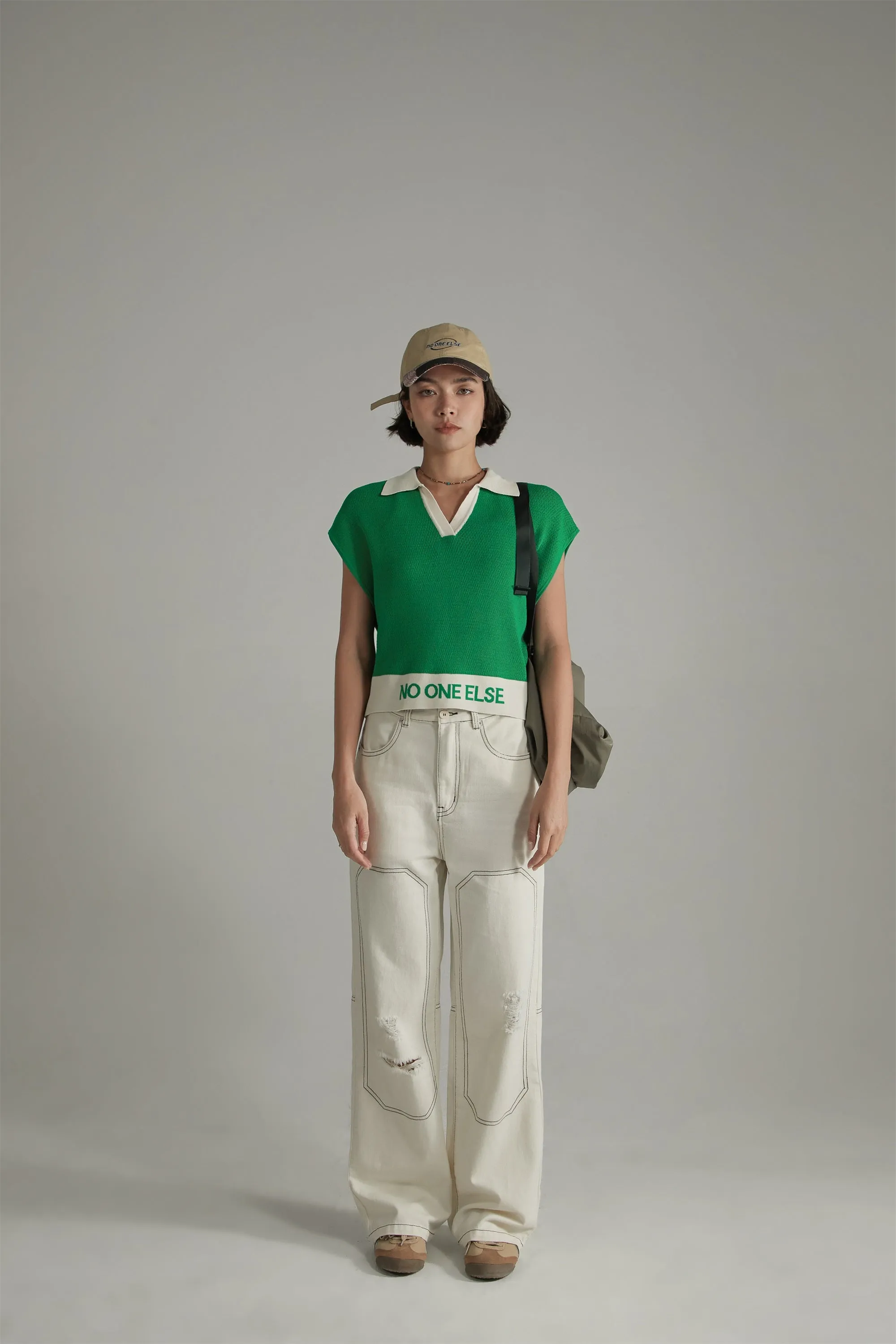 V-Neck Eyelet Knit Vest