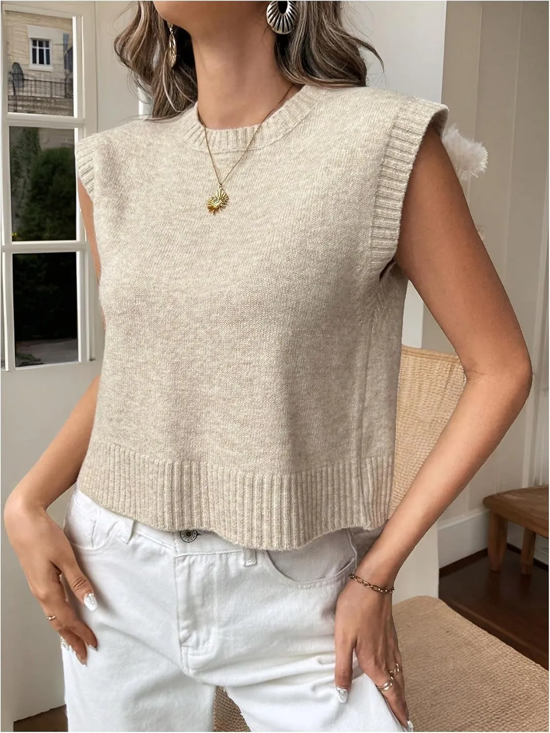 Verdusa Women's Backless Tie Knot Knit Sweater Vest Sleeveless Split Pullover Tank Top