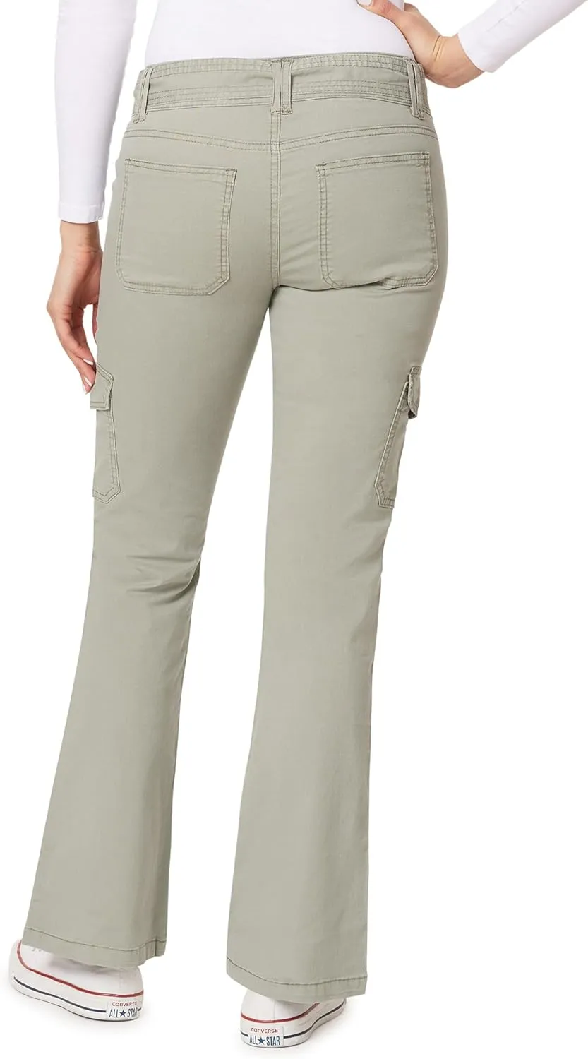 WallFlower Women's Feisty Curvy Cargo Flare Low Rise Belted Insta Stretch Juniors Pants (Standard and Plus)