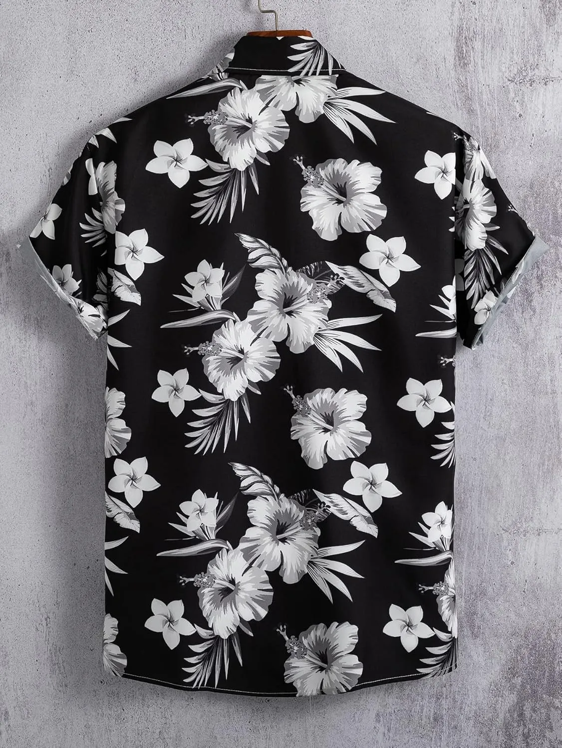 WDIRARA Men's Button Up Short Sleeve Cat Print Beachwear Striped Pocket Hawaiian Shirt Casual Collar Top