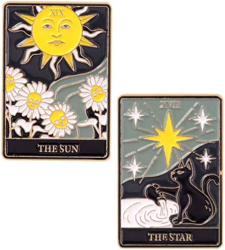 Wind Tarot Enamel Pins Cute Pin Brooches Set for Jacket Hats Fit Men Women Boys and Girls 2 Pieces (Color f)