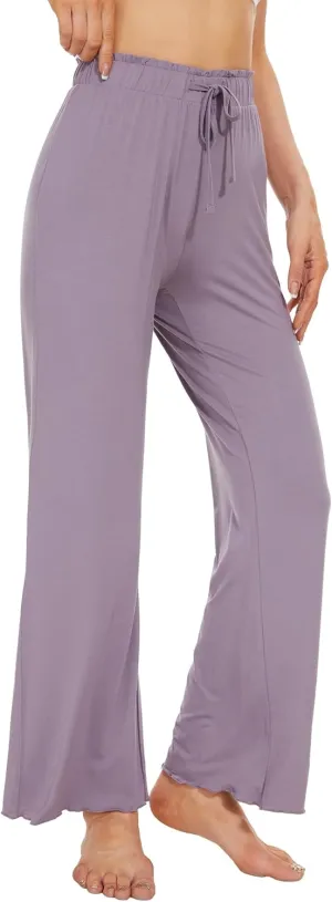 WiWi Viscose from Bamboo Women's Casual Loose Wide Leg Pants Pajama Bottoms Drawstring Sweatpants Palazzo Pjs Bottom S-XXL