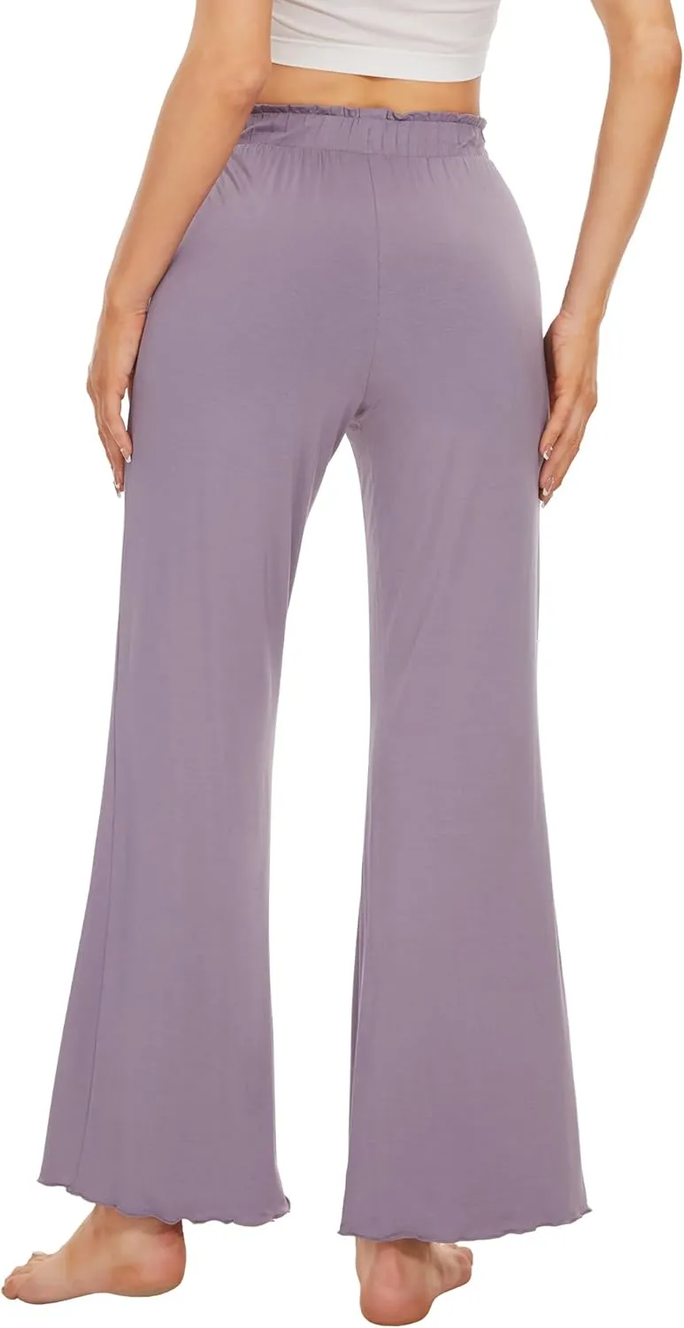 WiWi Viscose from Bamboo Women's Casual Loose Wide Leg Pants Pajama Bottoms Drawstring Sweatpants Palazzo Pjs Bottom S-XXL