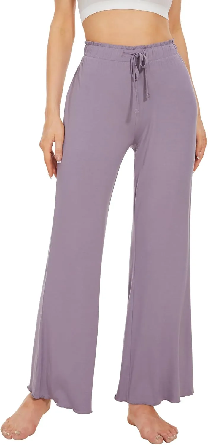WiWi Viscose from Bamboo Women's Casual Loose Wide Leg Pants Pajama Bottoms Drawstring Sweatpants Palazzo Pjs Bottom S-XXL