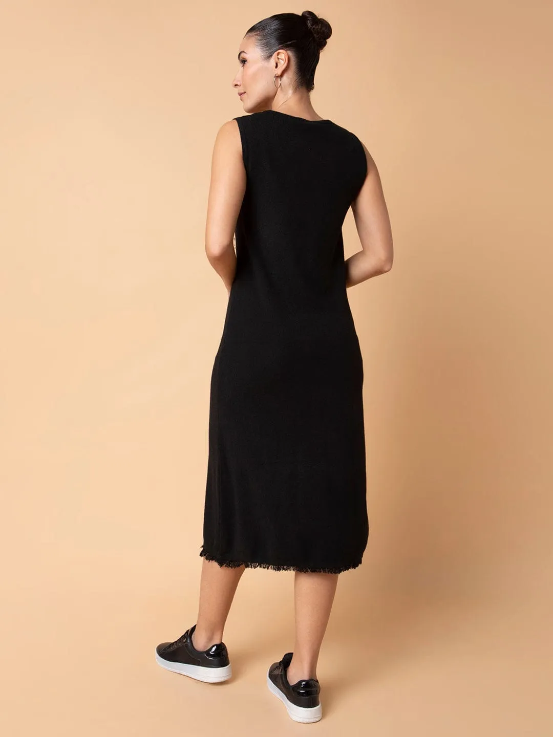 Women Casual Solid Black Midi Sheath Dress