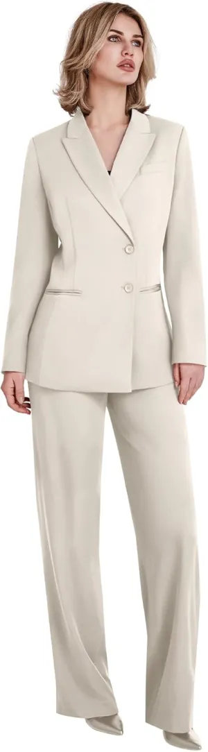 Women's 2 Piece Suit Two Button Business Casual Office Work Outfits Dressy Blazer Wide Leg Pants Set